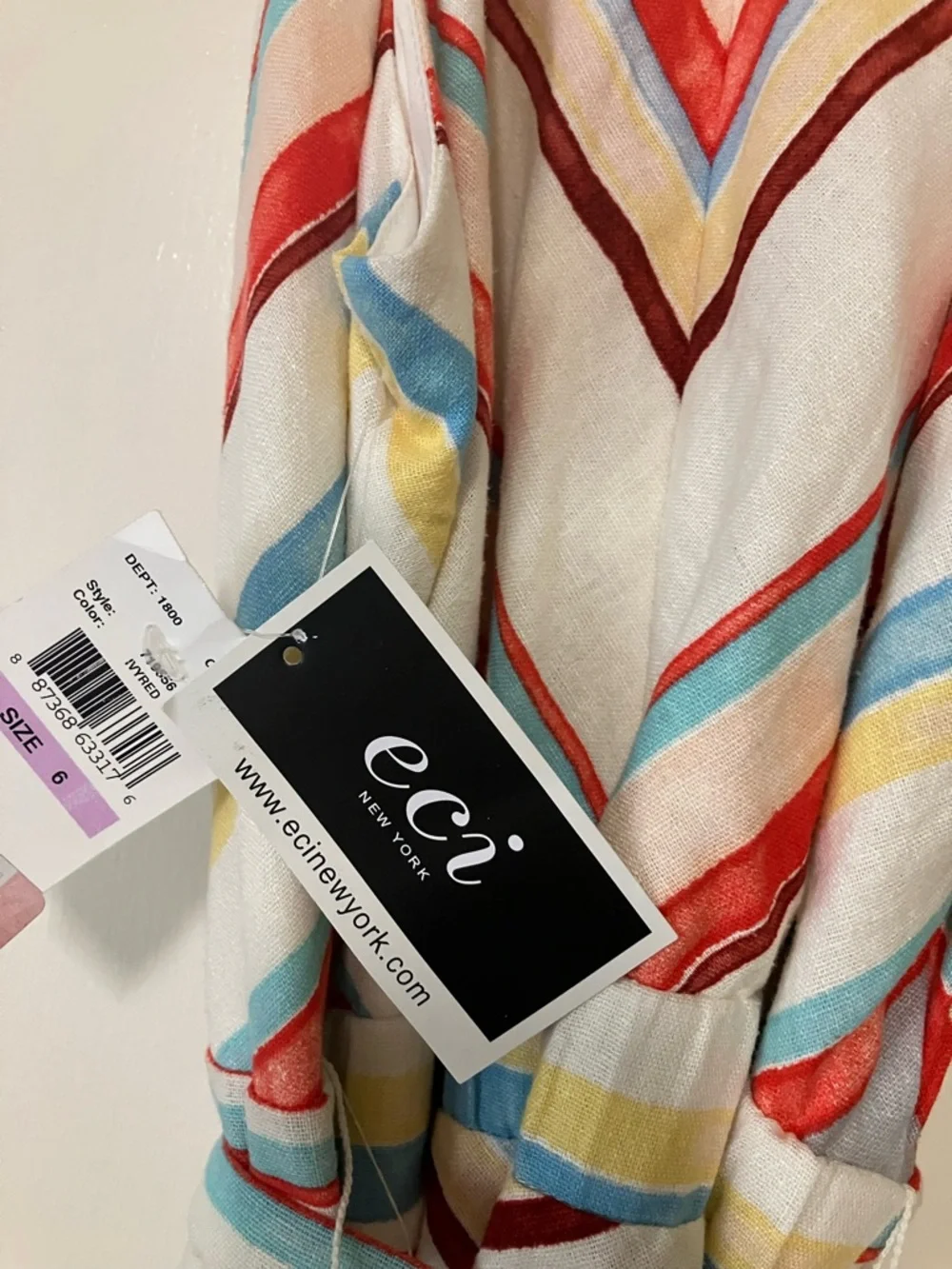 ECI Tie Waist Halter Maxi Dress in  White, Red, Blue & Yellow Stripes: 6 - Picture 4 of 4